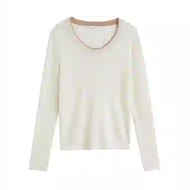 茵曼 假两件撞色拼接圆领修身长袖针织衫 女款