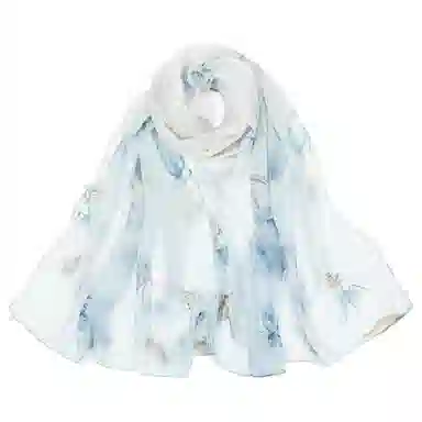 上海故事 春花秋月喷绘真丝长巾 桑蚕丝 丝巾 女款