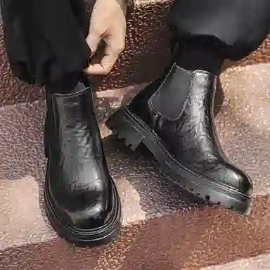 威世米邦 超纤皮 厚底百搭时尚中帮马丁英伦风户外 短筒 切尔西靴 中跟 男款