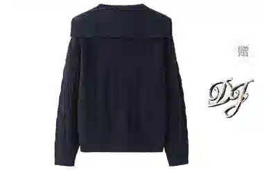 东鲸岁时记 港风复古绞花宽松单排扣开衫字母长袖针织衫 女款 藏青色