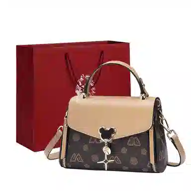 老人头 复古百搭通勤包时尚印花大气 合成革 单肩包 女 咖色