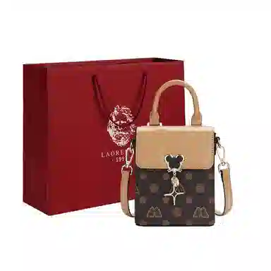 老人头 迷你小包包实用轻便散步装放手机的复古夏天时尚百搭 合成革 斜挎包 女 咖啡色杏色