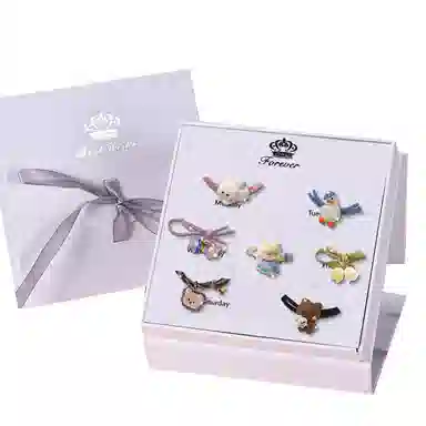 妖娆猫 可爱卡通草莓熊发饰后脑勺头绳高级感一周星期发绳套装礼盒创意时尚礼品 发圈 女款