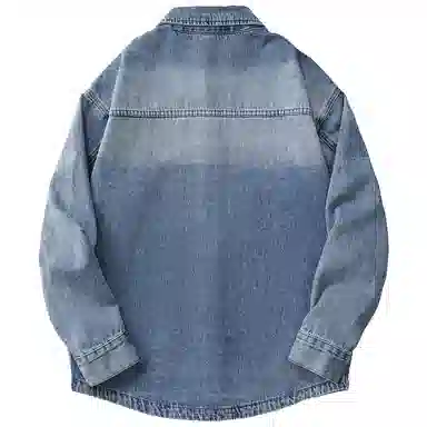 美式复古宽松水洗双口袋翻领大码牛仔外套 男款