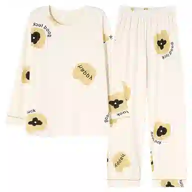 莫代尔 纯棉家居服长袖薄款套头印花春夏秋款大学生睡衣套装 女款 白底字母