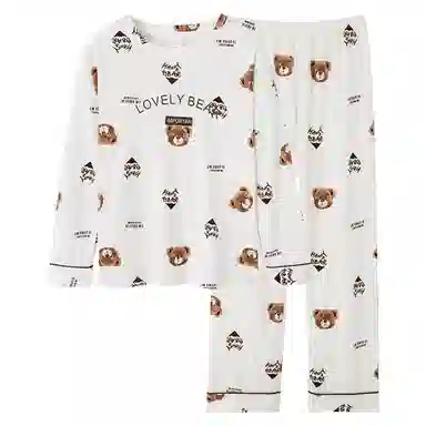 歌倩雅 纯棉长袖长裤休闲可外穿家居服睡衣套装 女 白色