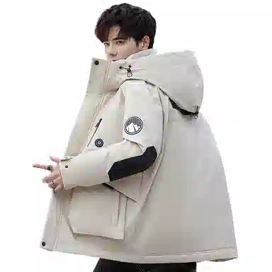 鸭鸭 中长款加厚连帽户外羽绒服 男款