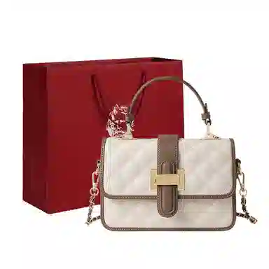 老人头 时尚百搭通勤简约菱格 合成革配牛皮 斜挎单肩包手提包 女 白色