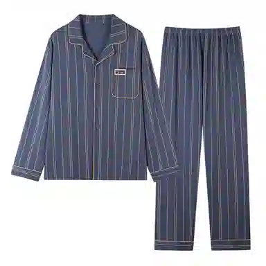 莫代尔 耐磨轻盈透气细腻亲肤吸湿排汗舒适柔软开衫长袖长裤居家休闲可外穿睡衣套装 男 灰蓝色