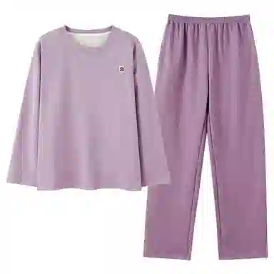莫代尔 德绒轻盈吸湿排汗保暖舒适亲肤细腻柔软微弹耐磨长袖长裤居家休闲可外穿睡衣套装 女款 灰紫色