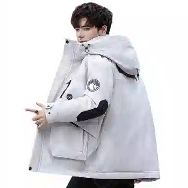 鸭鸭 中长款加厚连帽户外羽绒服 男款