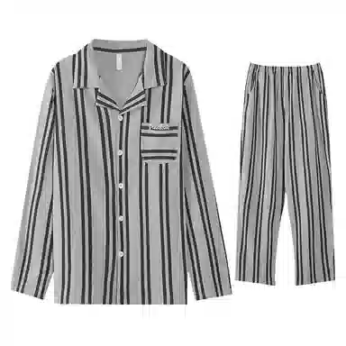 兰缪 纯棉长袖青少年学生开衫大码家居服春秋季睡衣套装 男 图片色