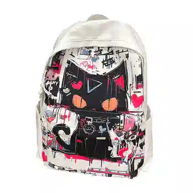 泰克森 稀奇古怪的涂鸦个性街头潮流字母熊兔猫 尼龙 双肩包 常规 通用 多色