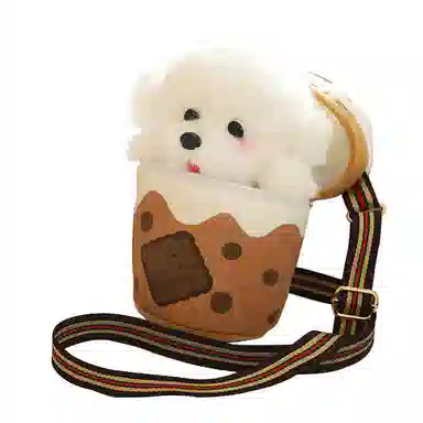 一点潮玩 茶杯犬斜挎包 奶茶狗 玩偶周边