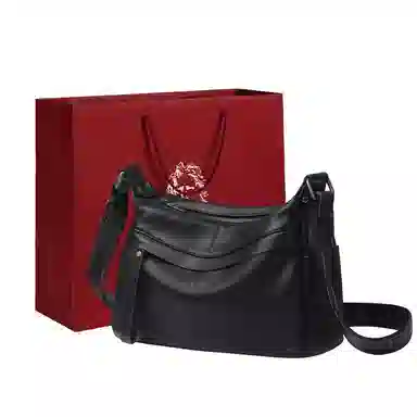 老人头 包包女士软牛皮中老年妈妈款女实用大气通勤 真皮 单肩斜挎包 女 黑色