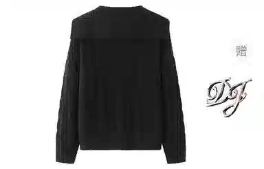 东鲸岁时记 复古绞花宽松刺绣海军领针织衫 女款 黑色