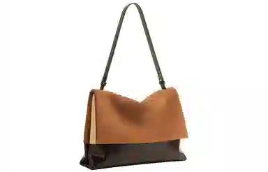 妙迪 小众设计高级感拼接撞色时尚气质通勤简约百搭慵懒风 牛剖层革 托特包邮差包腋下单肩斜挎包包 常规 女款 可可千层雪