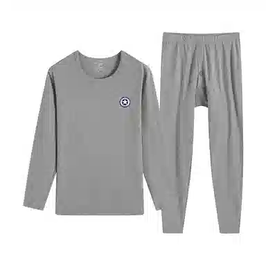 贴身领域 青少年学生青年纯棉时尚可外穿圆领长袖印花秋衣秋裤打底棉毛衫大学生高中生内衣保暖套装 男