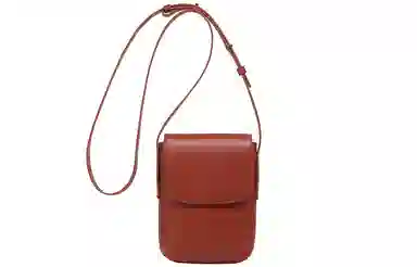 妙迪 竖款磁扣开合 牛皮 单肩包斜挎包手机包 中号 女款 棕色