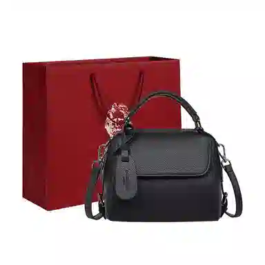 老人头 实用通勤包中年妈妈款简约百搭 牛皮配合成革 斜挎包单肩包手提包 女 黑色