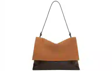 妙迪 小众设计高级感拼接撞色时尚气质通勤简约百搭慵懒风 牛剖层革 托特包邮差包腋下单肩斜挎包包 常规 女款 可可千层雪