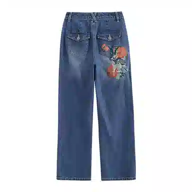 鬼洗 舒适中腰直筒牛仔裤 女