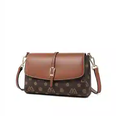 老人头 复古印花时尚百搭通勤 合成革 单肩包斜挎包 小号 女 咖色