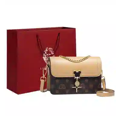 老人头 时尚夏天复古休闲百搭精致小方包 合成革 单肩腋下斜挎包 小号 女 咖啡色