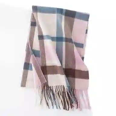 浪莎 羊毛高级感加厚格子拼接保暖羊绒围脖 绒线围巾 通用