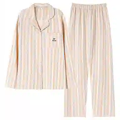 莫代尔 简约亲肤舒适长袖长裤甜美时尚翻领家居服可外穿家居服睡衣套装 女款 杏色