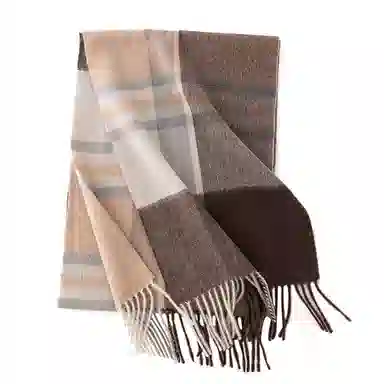 浪莎 高级感加厚格子拼接保暖围脖两用 羊毛 绒线围巾 通用