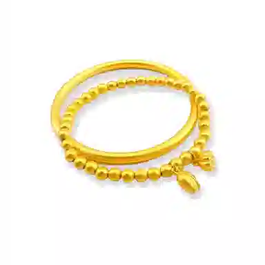 重庆金店 两世欢莲蓬 国潮新中式轻奢精致小众设计高级感古法叠戴和和美美素圈圆珠串珠手饰 合金 手镯 通用