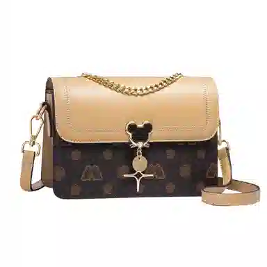 老人头 时尚夏天复古休闲百搭精致小方包 合成革 单肩腋下斜挎包 小号 女 咖啡色