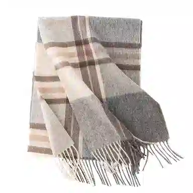 浪莎 高级感加厚格子拼接保暖围脖两用 羊毛 绒线围巾 通用