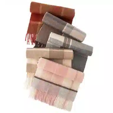 浪莎 高级感加厚格子拼接保暖围脖两用 羊毛 绒线围巾 通用