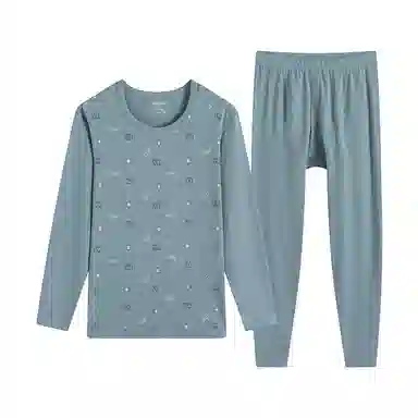 贴身领域 秋冬青少年学生青年时尚可外穿纯棉圆领长袖碎花秋衣秋裤打底棉毛衫内衣大学生高中生保暖套装 男款