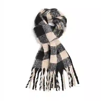 浪莎 超级氛围感马海毛流苏韩系加厚保暖格子仿羊绒 绒线围巾 通用