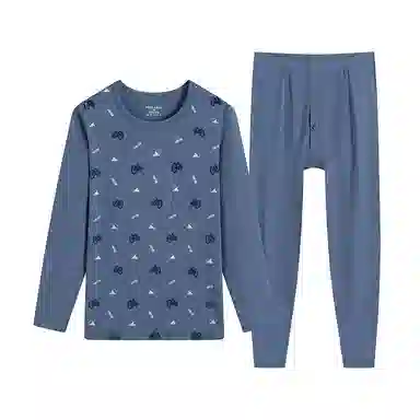 贴身领域 秋冬青少年学生青年时尚可外穿纯棉圆领长袖碎花秋衣秋裤打底棉毛衫内衣大学生高中生保暖套装 男款