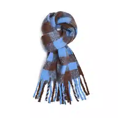 浪莎 超级氛围感马海毛流苏韩系加厚保暖格子仿羊绒 绒线围巾 通用