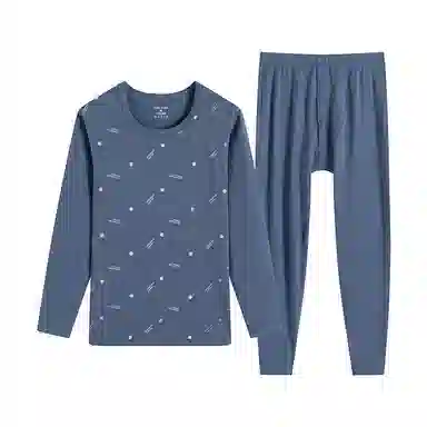 贴身领域 秋冬青少年学生青年时尚可外穿纯棉圆领长袖碎花秋衣秋裤打底棉毛衫内衣大学生高中生保暖套装 男款