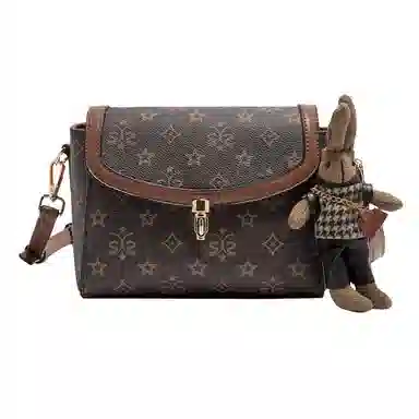 老人头 复古简约时尚百搭通勤实用大气 合成革 单肩斜挎包 小号 女 啡色