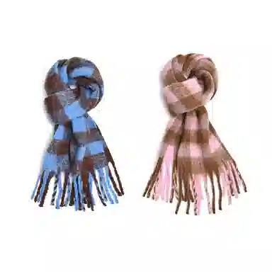 浪莎 超级氛围感马海毛流苏韩系加厚保暖格子仿羊绒 绒线围巾 通用