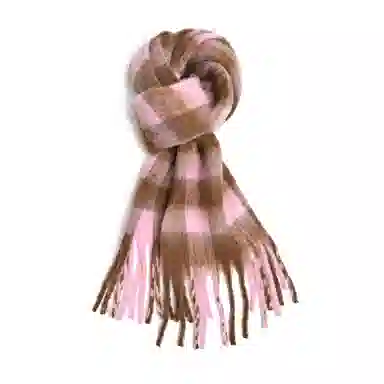 浪莎 超级氛围感马海毛流苏韩系加厚保暖格子仿羊绒 绒线围巾 通用