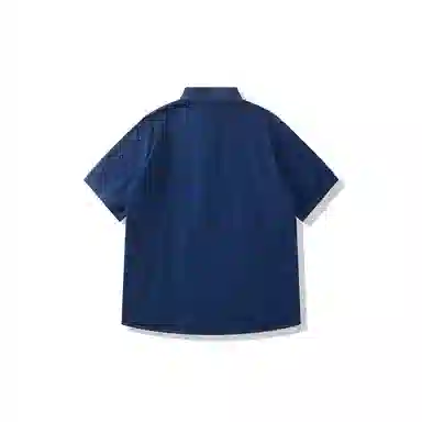 我是大卫 重工车线拼接水洗牛仔短袖衬衣美式复古工装翻领衬衫 通用