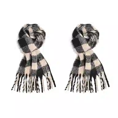 浪莎 超级氛围感马海毛流苏韩系加厚保暖格子仿羊绒 绒线围巾 通用