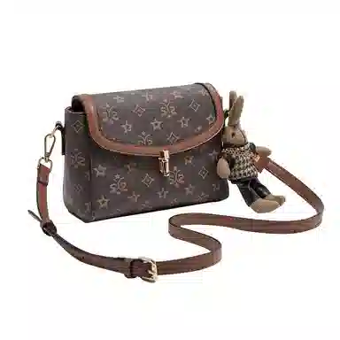 老人头 复古简约时尚百搭通勤实用大气 合成革 单肩斜挎包 小号 女 啡色