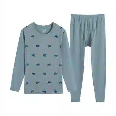 贴身领域 秋冬青少年学生青年时尚可外穿纯棉圆领长袖碎花秋衣秋裤打底棉毛衫内衣大学生高中生保暖套装 男款