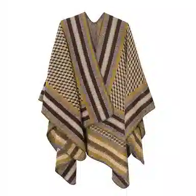 优幽兰 秋冬季新款百搭设计感撞色 民族风旅行拍照防风防寒 实用空调房办公室加厚保暖外搭 披肩 女款