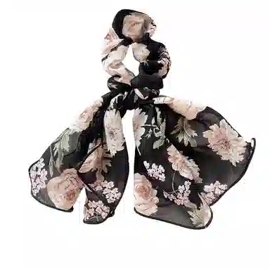 丹琴 甜美蝴蝶结飘带雪纺碎花大肠圈法式扎马尾绑发 布艺 发圈 女