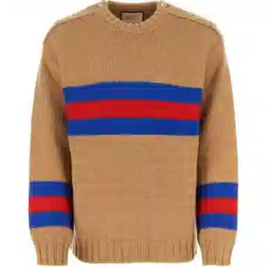 GUCCI FW23 Striped Embroidered Sweater Camel
